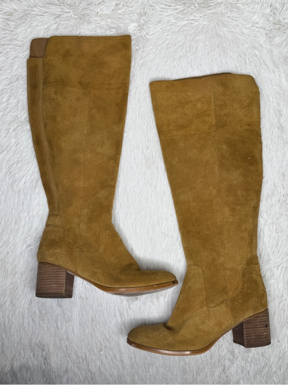 MARC FISHER / Epic brown tan over the knee suede heeled boots / 8 WIDE CALF